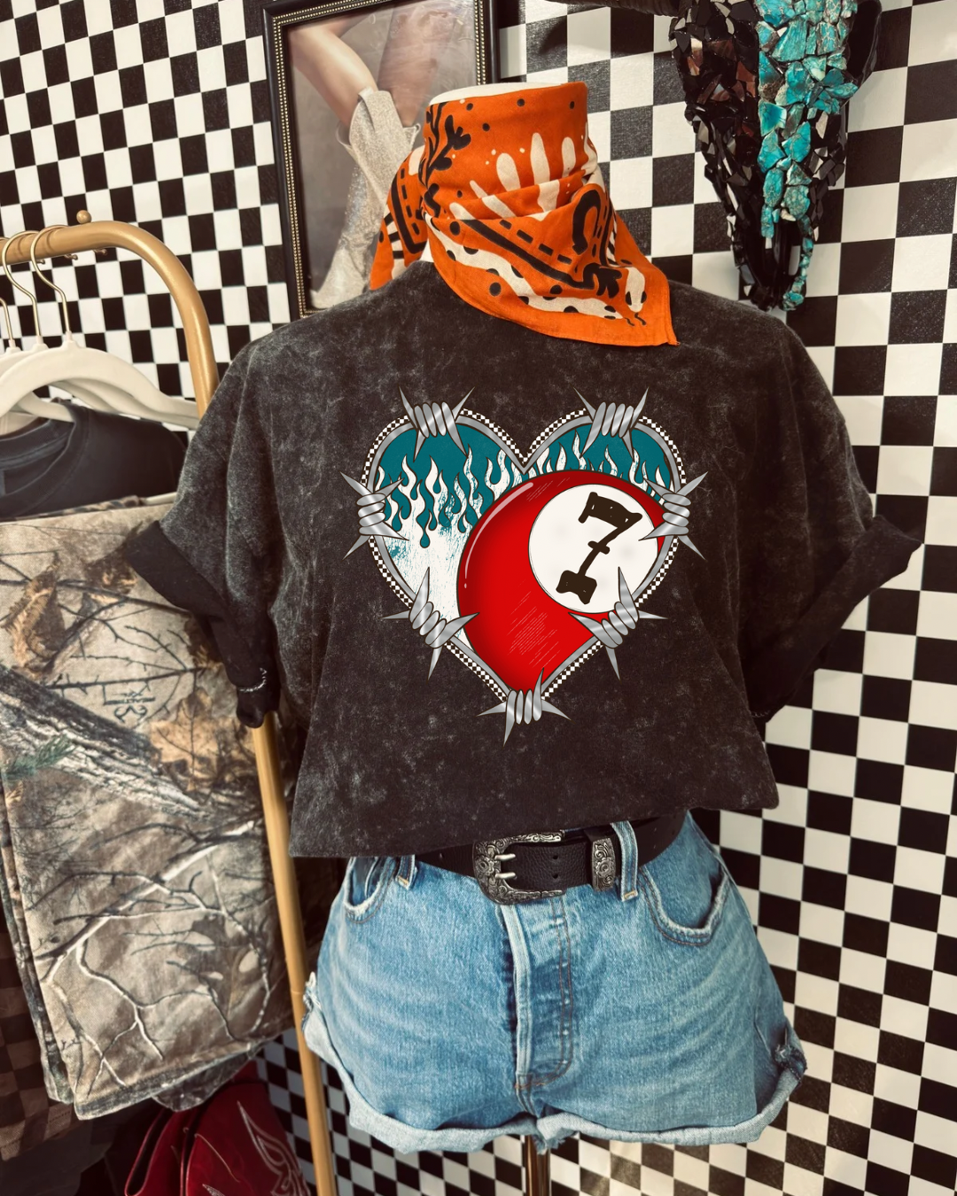 Barbed Wire Heart Acid-Wash Tee