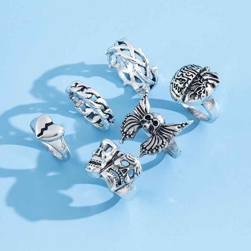 Mens Vintage Skull Ring Exaggerated Hollow Brain Love Necronomicon