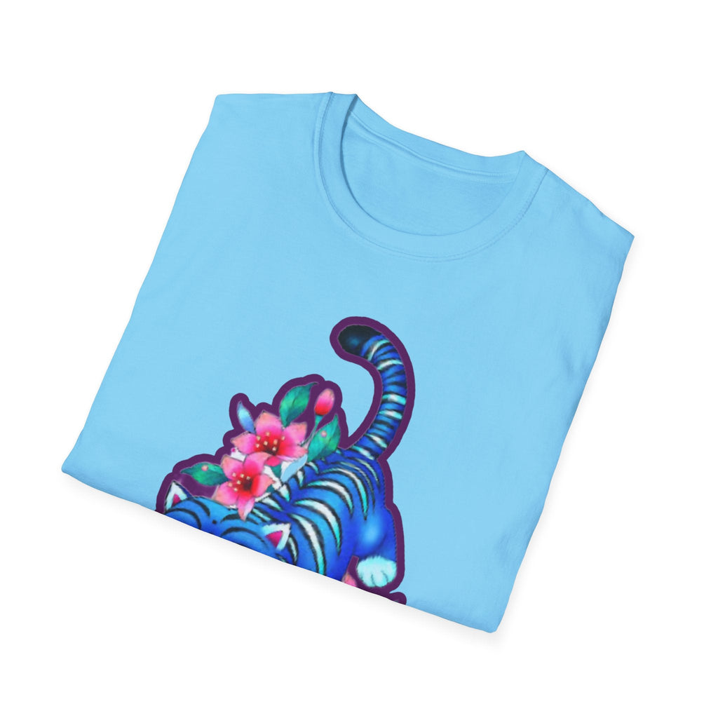 Charming Blue Floral Cat  idol tigerT-Shirt, Cute Cat Tee, Animal Lover Gift, Summer Fashion, Gift for Cat Lovers, Fun Graphic Tee
