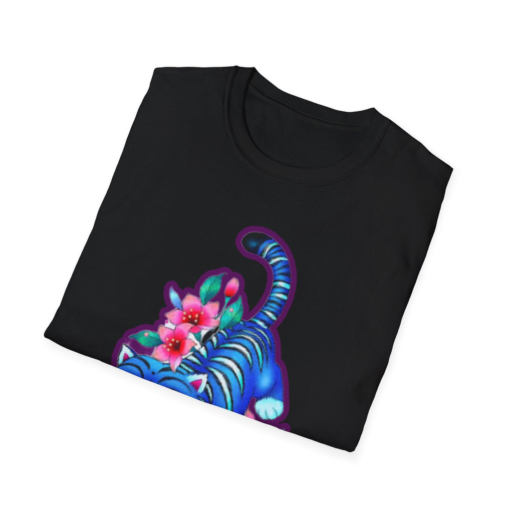 Charming Blue Floral Cat  idol tigerT-Shirt, Cute Cat Tee, Animal Lover Gift, Summer Fashion, Gift for Cat Lovers, Fun Graphic Tee