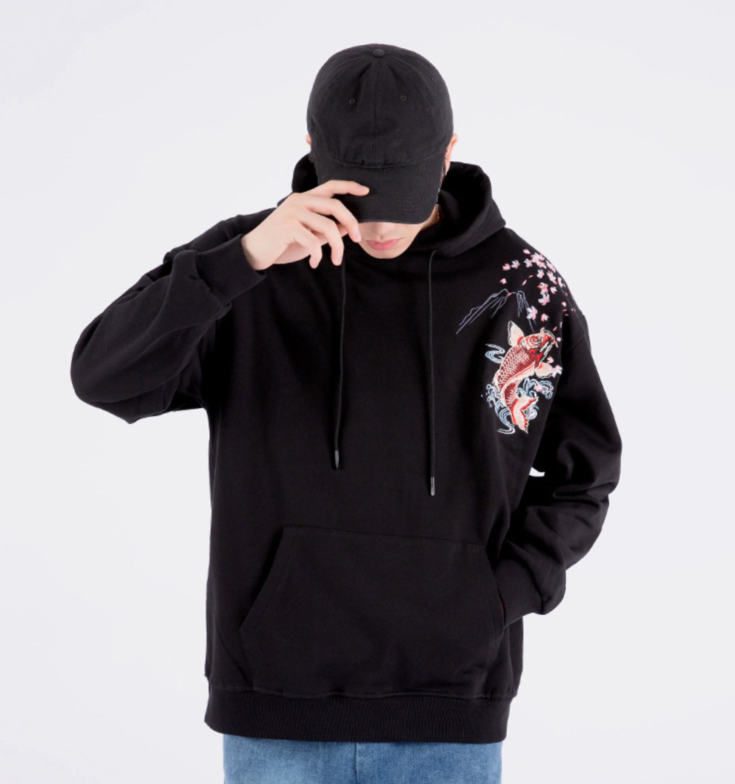 KH9197 Red Koi Embroidery Hoodie