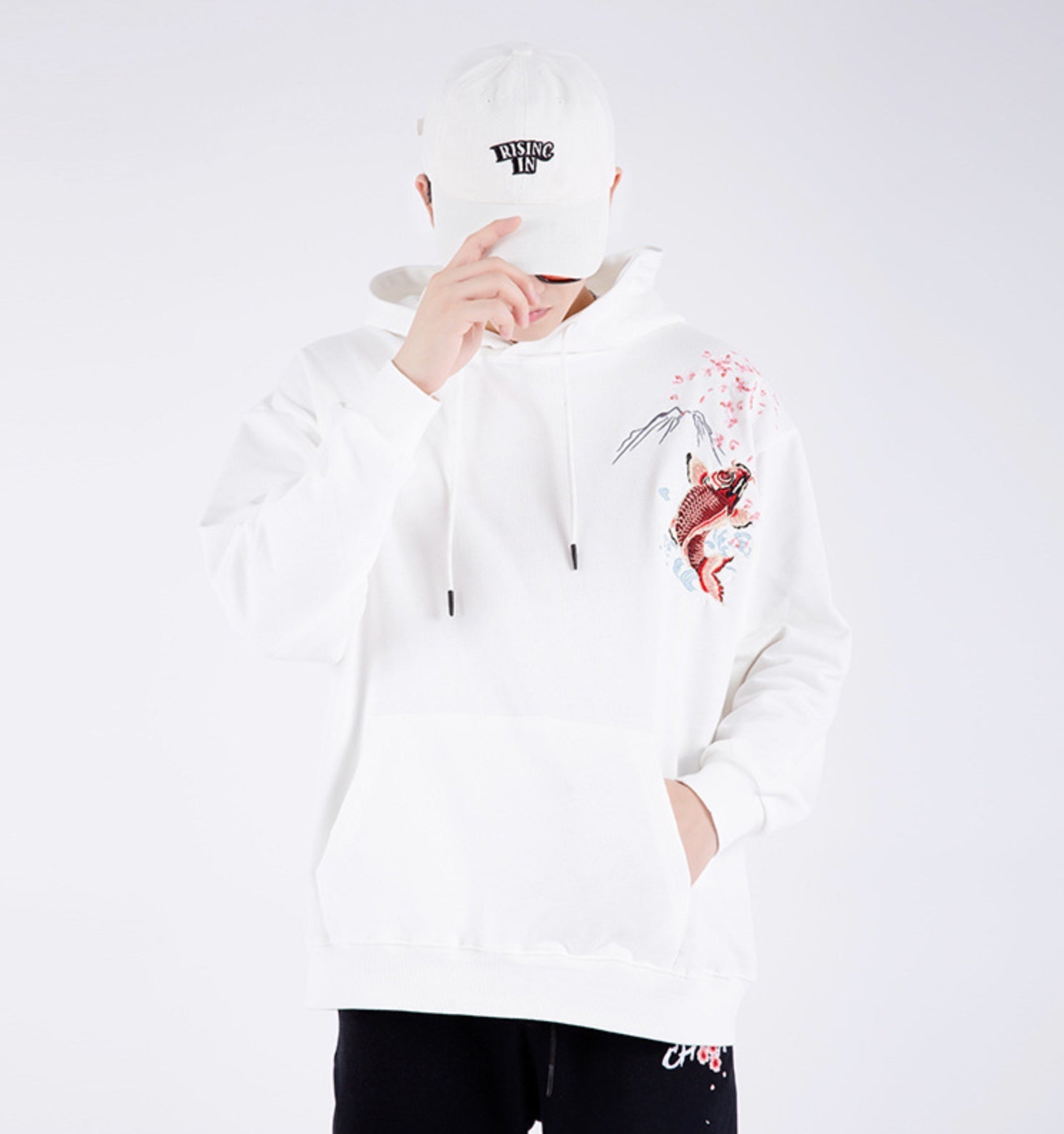 KH9197 Red Koi Embroidery Hoodie