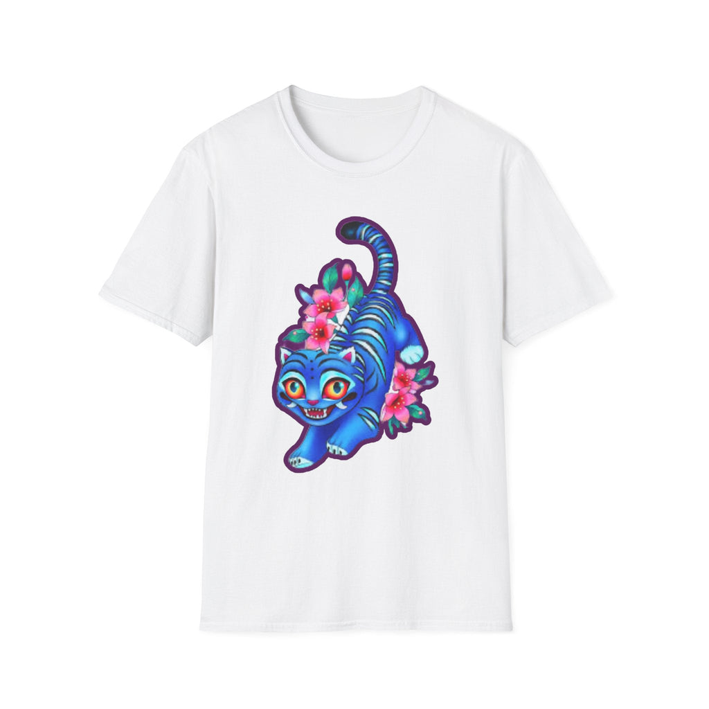 Charming Blue Floral Cat  idol tigerT-Shirt, Cute Cat Tee, Animal Lover Gift, Summer Fashion, Gift for Cat Lovers, Fun Graphic Tee