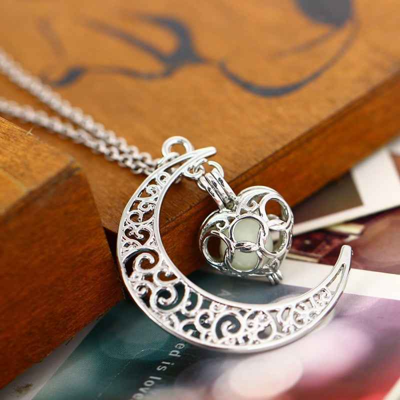 Glowing Pendant Necklace with Silver Plated Chain