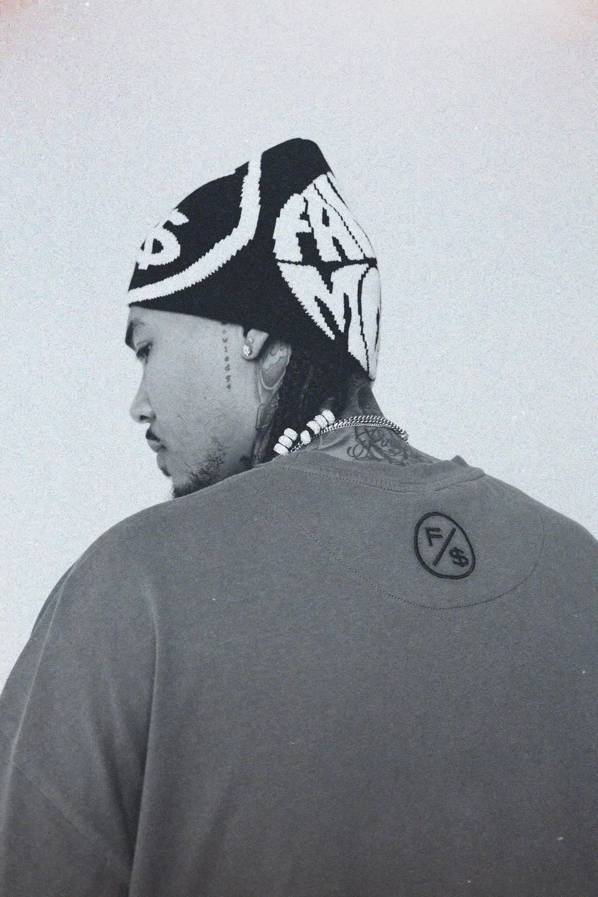 FS Family Over Money Y2K Knit Beanie (Black)