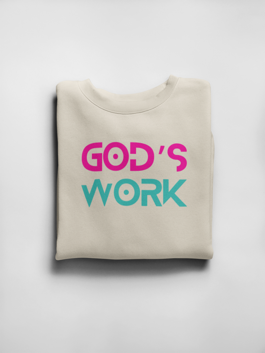GOD'S WORK Crew Neck Sweater (Ivory,Hot Pink & Teal)