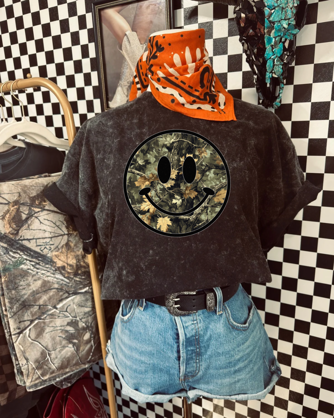 Camo Smiley Acid-Wash Tee