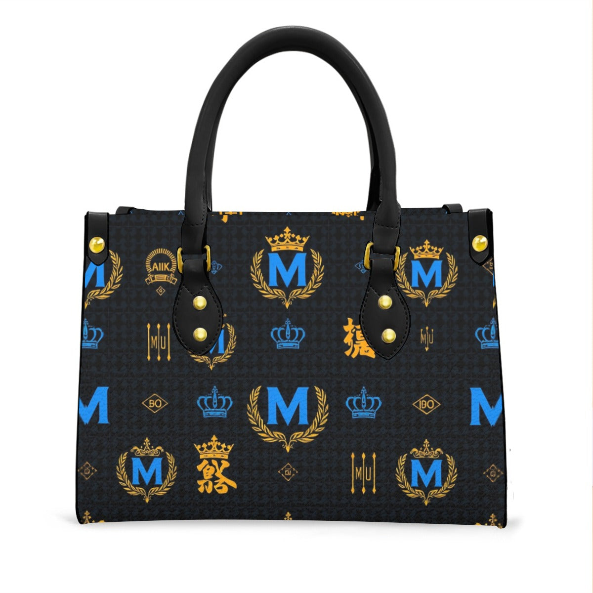 Munsieur Zip Pocket Fashion Handbag with Crown Print