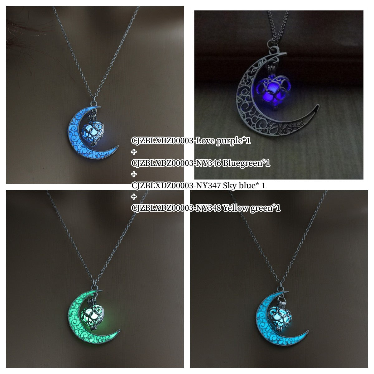 Glowing Pendant Necklace with Silver Plated Chain