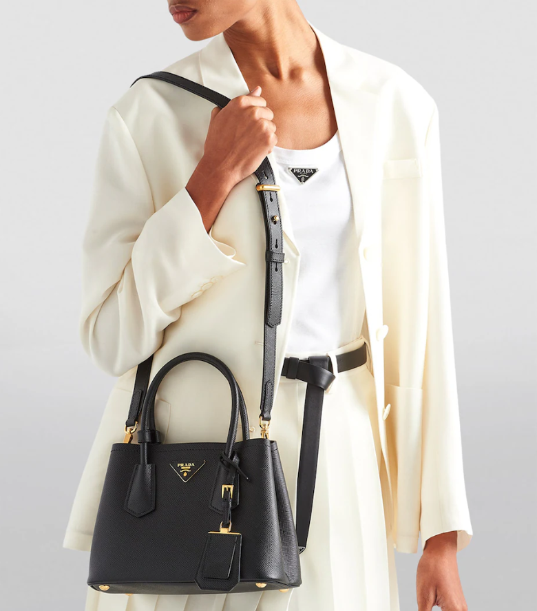 PDA Mini Saffiano Leather Double Top-Handle Bag